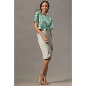 Anthropologie Mint Green Sequin Boxy Top, New‎ Year's, Wicked, Holiday, size XL